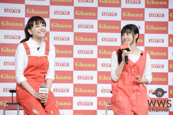 土屋太鳳、松井愛莉、広瀬すずが『ガーナ新CM発表会』でお互いの似顔絵ペイントに挑戦！その出来映えは！？