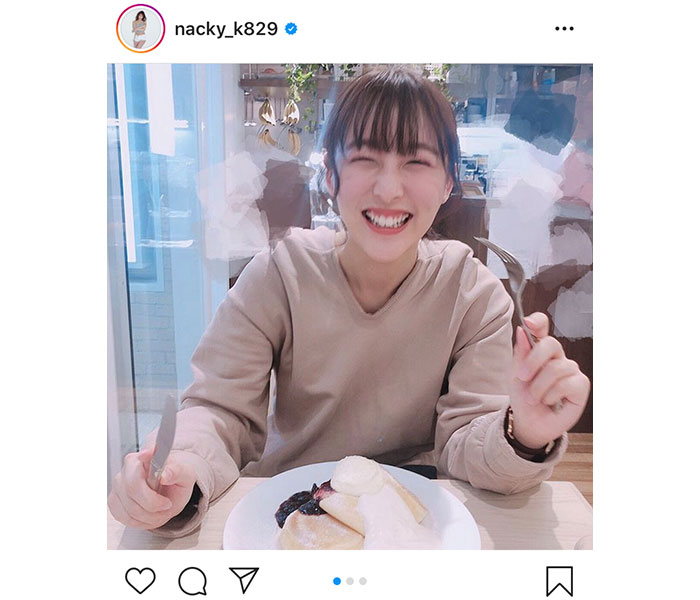 SKE48 鎌田菜月、パンケーキを前に癒しの笑顔「自分磨き、歯磨きは大切ね」