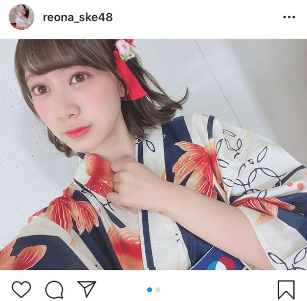 SKE48 井田玲音名、金魚の絵柄が涼し気な浴衣ショット披露