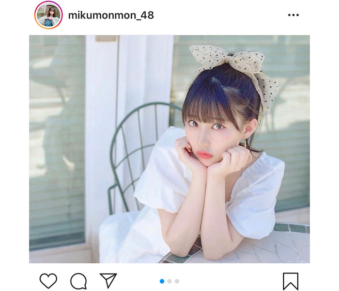HKT48 田中美久、大きめリボンのポニーテールが“あざと可愛い”！「透明感！」「ポニテにリボンは最強！」
