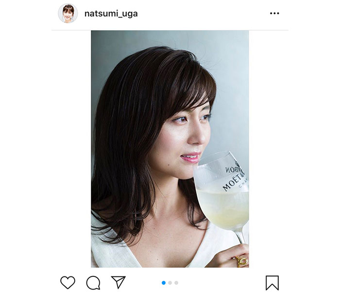 宇賀なつみ、ワインを片手に艶やかなドレス姿を披露「お嬢様みたいで綺麗ですね！」