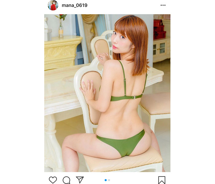 古川真奈美、緑のビキニで美背中披露の振り向きショット！「後ろ姿もこんなにも美しい」と反響