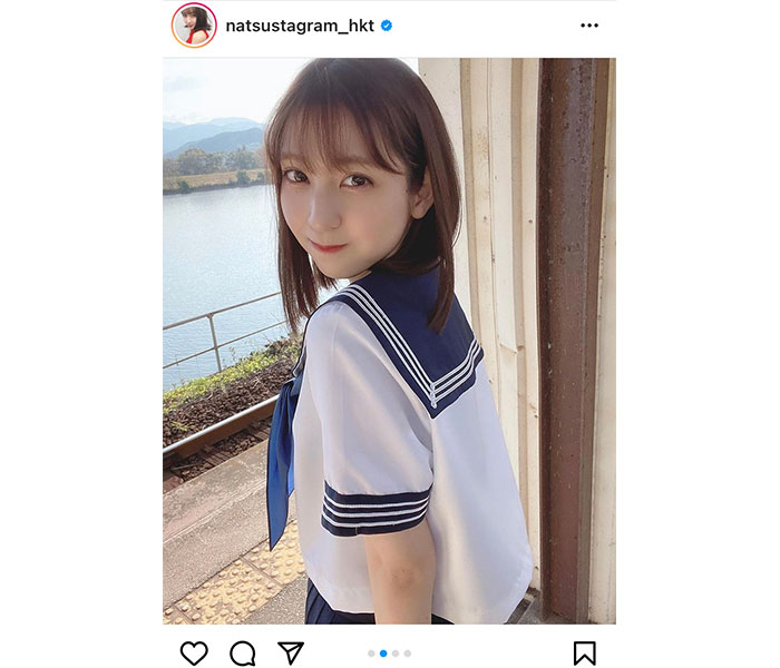 HKT48 松岡菜摘、いつまでも眺めたいセーラー服ショット公開！「こういう青春したかった」