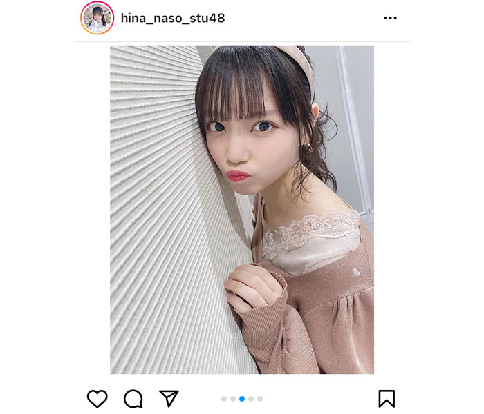 STU48 岩田陽菜、壁にひっつき“プク顔”披露！「最強なそ」「壁になりたい人生だった」