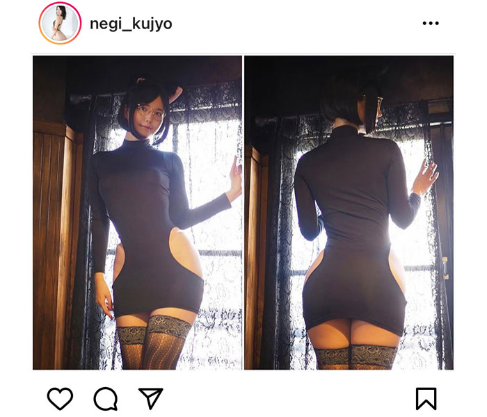 九条ねぎ、セクシープロポーションで魅せる黒猫ショット！