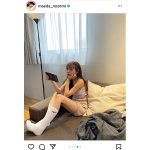 前田希美、ラフな部屋着でゲームに熱中！「ほんと脚綺麗」