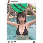 古川真奈美、プールに浸かってスイカ割り願望