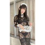 霜月めあ、凝視しちゃうスケスケ黒髪メイドコスプレに爆上がり「ほぼシースルー」