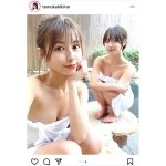 日比野友香、吉沢咲那と温泉で温まるバスタオル姿の自撮り披露