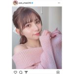 本田夕歩、肩出しニットコーデで見つめる甘〜い眼差し