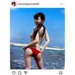 長澤茉里奈、前も気になる水着バックショットであらわな横乳ライン