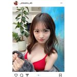 NMB48・新澤菜央、透明肌に映える赤ビキニでバレンタインを彩り！