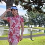 【写真特集】若林ありか、クールなアロハ柄のタイトミニワンピースでベストオブミス・チャリティーゴルフに参戦! 「美容の仕事を通じて子育て世代の女性が更に輝けるように」