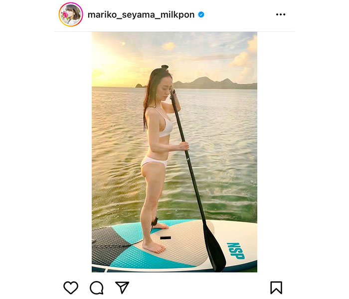 脊山麻理子、白ビキニ姿でSUP初体験！幻想的な写真に歓喜の声も