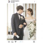 舟山久美子、3年越しのウエディングドレス姿で夫との2ショットを公開！