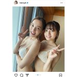 都丸紗也華＆都丸亜華梨姉妹の水着2ショットに「挟まれたい」の声