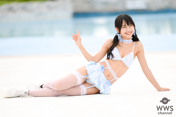 【写真特集】月野もあ（仮面女子）、黒髪ツインテールと全身のリボンがガーリーな爽やかビキニ姿で健康美ボディを届ける！＜近代麻雀水着祭2022＞