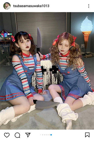 益若つばさ、佐藤ノアとミニスカ×ツインテールの仮装2ショット公開！