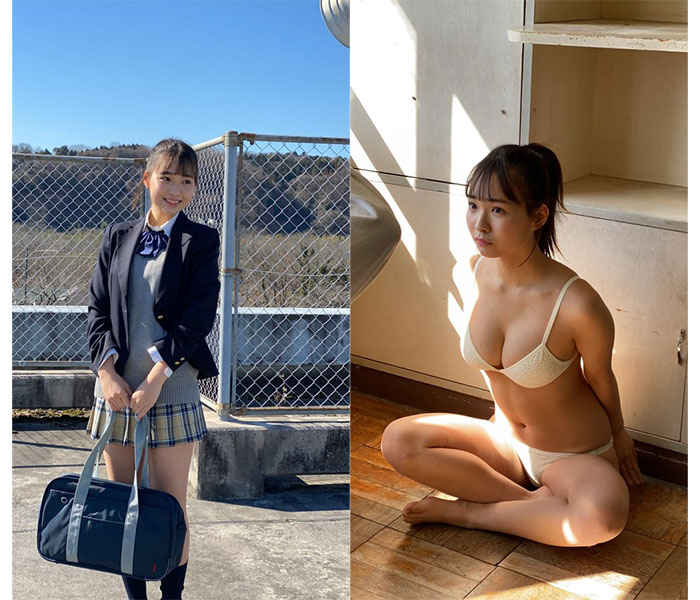 天野きき、制服と水着のギャップで魅せるポニーテールショットがたまらない！