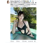 才色兼備の元東大院生Reina+World、Gカップ黒ビキニ姿にファン歓喜!