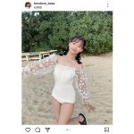佐藤かれん、オフショルの水着でふっくらバストがチラリ「水着姿可愛すぎて可愛いしか言えない」とファン歓喜