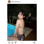 池本しおり、ヌーディーカラーのビキニ姿でナイトプール初参戦！