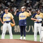 宮里藍さん、堂々としたフォームでワンバン投球！「サントリードリームマッチ2023」始球式に登場