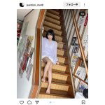 「ギリギリの魔力！」中村舞、階段でのほっそり美脚と傾斜の絶妙アングルを大公開！