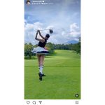 「あらステキ！」緒方咲、ナイスショットで舞うミニスカ、ちらりパンティがナイスSHOTと話題！！