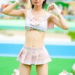 【写真特集】雅ことめ(アイスマ)、ネコ耳をつけて、パステルピンクのセーラー風水着で登場!!<近代麻雀水着祭2023>