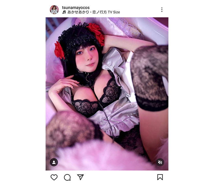 「最高ですかー？＼最高でーす！／」つなまよ！黒レースランジェリーで大胆にもM字開脚！
