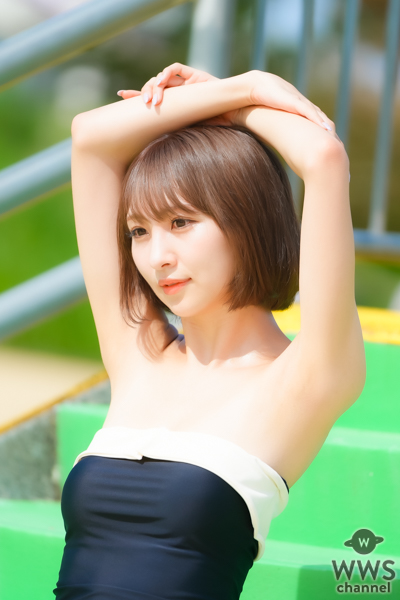 【写真特集】安藤笑(Ange☆Reve)、大人可愛い黒いオフショルワンピース水着で登場!!<近代麻雀水着祭2023>