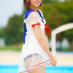【写真特集】RIA (かかかぶぶぶききき!!!/ヲンド!!!!!)、セーラー服風シースルーアウターワンピース水着で登場!!<近代麻雀水着祭2023>