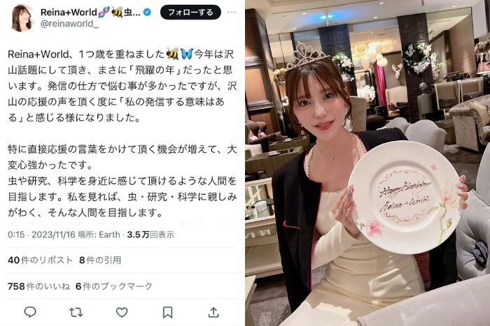 Reina+World、ティアラ輝くヌン活ショットで誕生日を報告！「私らしく、私にしかできないことを」