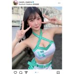 真島なおみ、ラウンドガールのチャームポイントは可愛い笑顔と美谷間！川瀬もえとのツーショット写真も披露！
