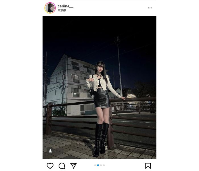 フリーモデル・cerina、美脚際立つミニスカート＆ロングブーツ姿に賞賛の声！「めちゃくちゃ綺麗」