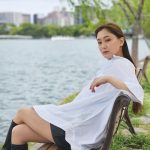 【写真特集】安部七波さん、白シャツに黒のミニ丈ボトムスで美脚アピール！「福岡マラソンで今年も走ります」＜ベストオブミス福岡大会本部長＞